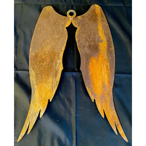 375 - ANGEL WINGS WALL PLAQUES, set of three, 38cm x 63cm, with oxidised. (2)