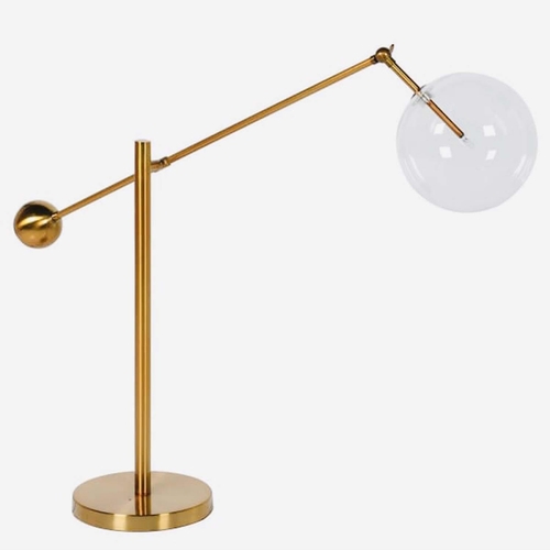 390 - CORNER BALANCE DESK LAMP, 60cm H, Atomic style design, glass globular shade.