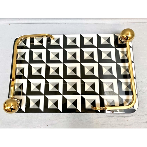 393 - COCKTAIL TRAY, 45cm x 29cm x 7cm, 1950s Italian style, gilt metal handles.