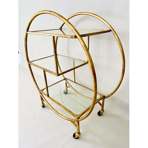 396 - COCKTAIL TROLLEY, 93cm H x 82cm W x 37cm D, French Art Deco style, gilt metal frame.