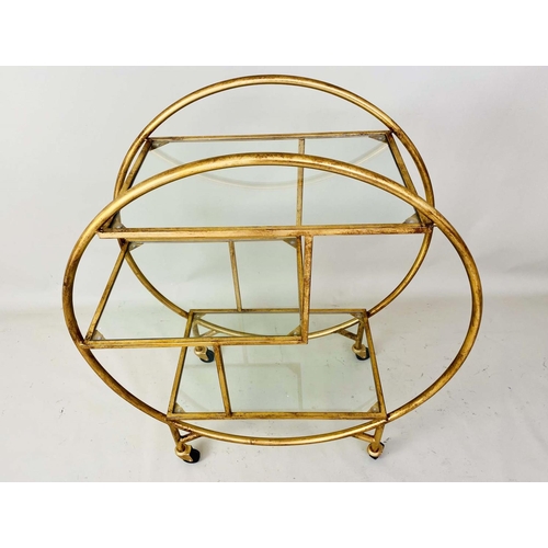 396 - COCKTAIL TROLLEY, 93cm H x 82cm W x 37cm D, French Art Deco style, gilt metal frame.