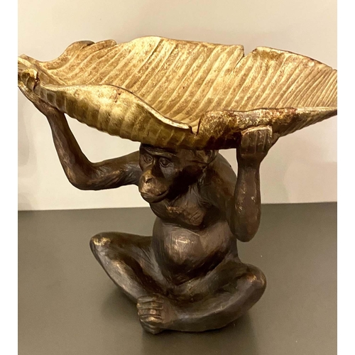 397 - TRINKET DISHES, pair, 33cm H x 40cm W x 18cm D, each in the form of a monkey holding aloft a banana ... 