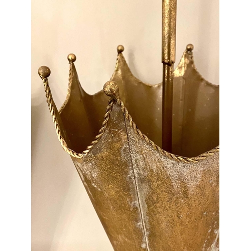 398 - UMBRELLA STANDS, pair, 75cm H x 30cm D, 1970s Italian style, gilt metal. (2)