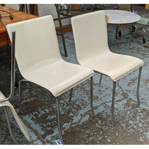 401 - ATTRIBUTED TO LIGNE ROSET CHAIRS, a set of six, 45cm W, white leather. (6)