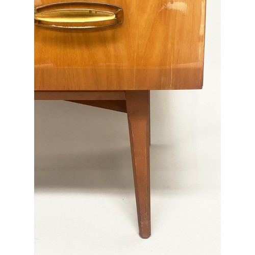 404 - MEREDEW TALL CHEST, 65cm x 48cm x 144cm, 1960s polished figured elm, with six shaped drawers and tap... 