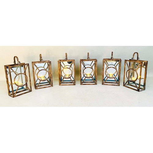 441 - WALL LANTERNS, set of six, 43cm H x 22cm W x 11cm D, mirror backed, aged metal frames. (2)