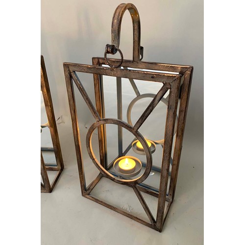 441 - WALL LANTERNS, set of six, 43cm H x 22cm W x 11cm D, mirror backed, aged metal frames. (2)