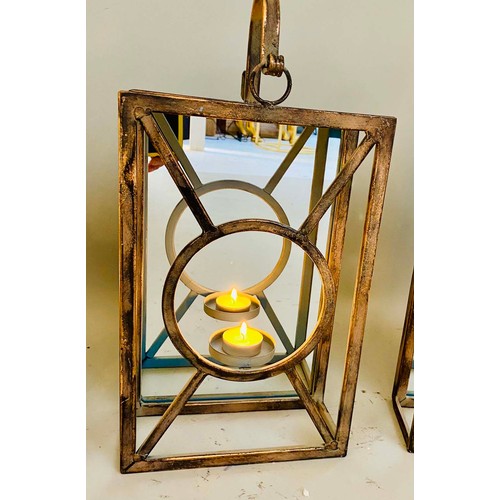 441 - WALL LANTERNS, set of six, 43cm H x 22cm W x 11cm D, mirror backed, aged metal frames. (2)