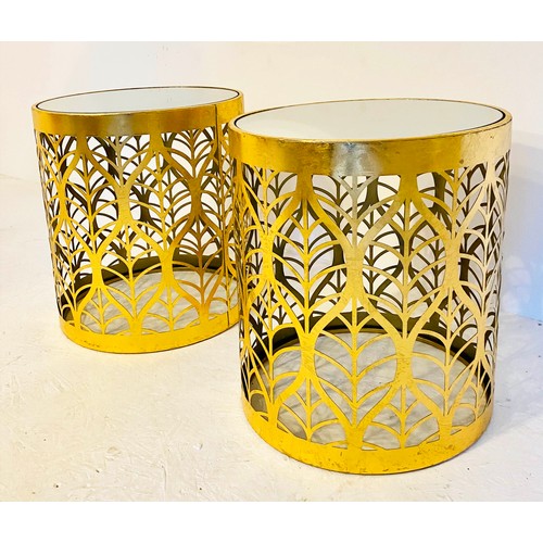 367 - MARTINI TABLES, a pair, 50cm x 39cm diam., each mirrored tops, gilt metal. (2)