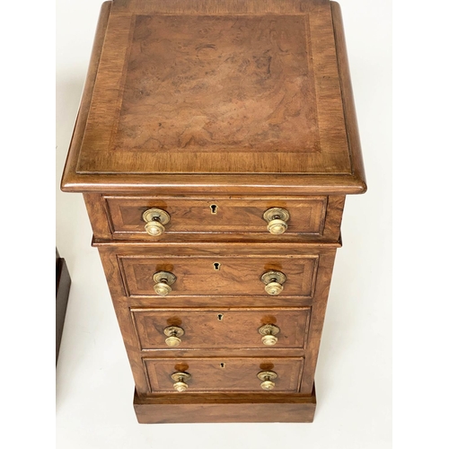 249 - BEDSIDE CHESTS, a pair, Victorian style burr walnut each with four drawers, 34cm x 35cm x 68cm H. (2... 