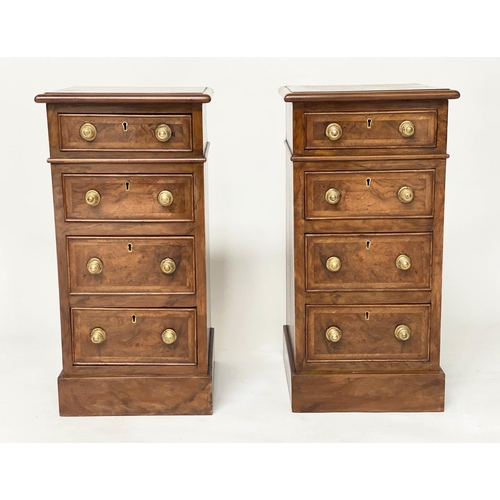 249 - BEDSIDE CHESTS, a pair, Victorian style burr walnut each with four drawers, 34cm x 35cm x 68cm H. (2... 