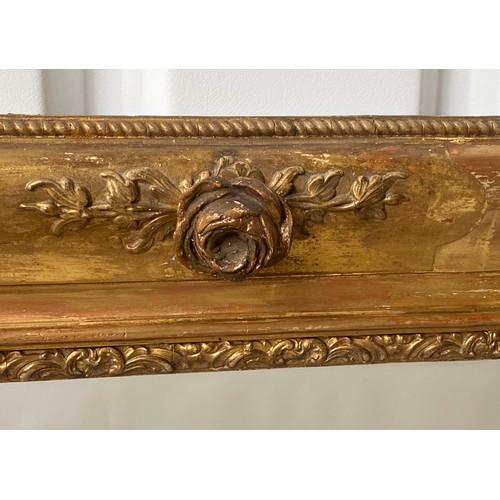 251 - OVERMANTEL MIRROR, 19th century French giltwood and gesso moulded, rectangular frame with floral det... 