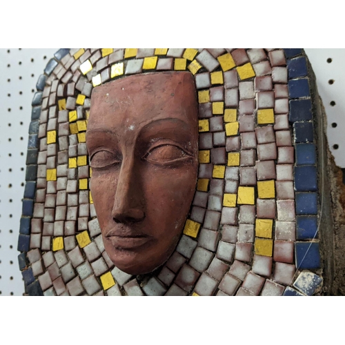 150 - CONTEMPORARY SCHOOL MOSAIC, Madonna and Child, indistinctly signed, 178cm x 50cm x 8cm.