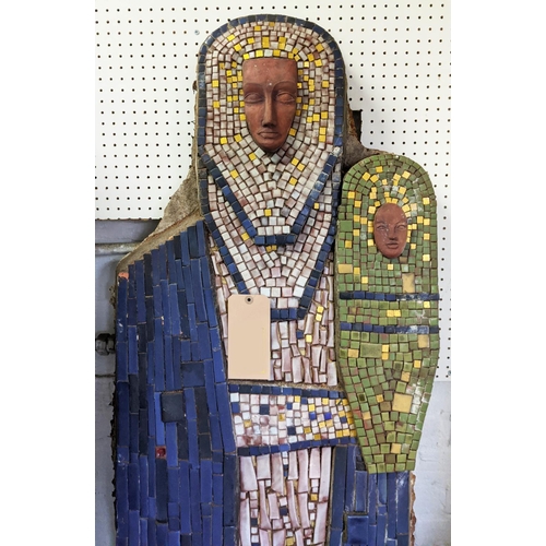 150 - CONTEMPORARY SCHOOL MOSAIC, Madonna and Child, indistinctly signed, 178cm x 50cm x 8cm.