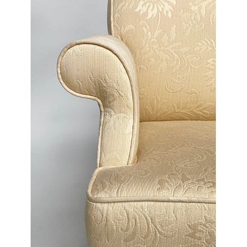 233 - ARMCHAIR, mid 20th century mahogany with ivory silk brocade upholstery and tapering supports, 72cm W... 