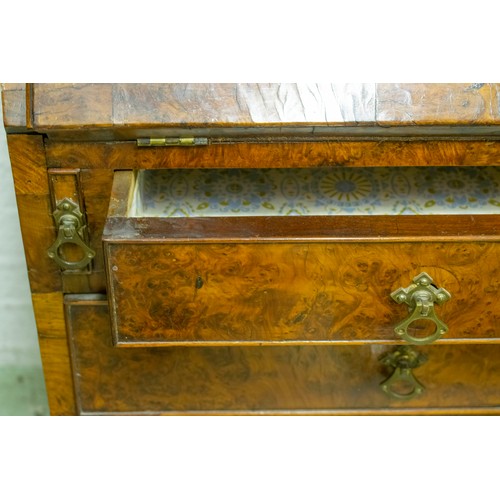 296 - BUREAU, 108cm W x 105cm H x 59cm D George II burr yewwood with a fall front enclosing a fitted inter... 