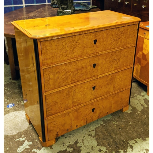 292 - COMMODE, 46cm D x 100cm W x 96cm H, karelian birch, birch and ebonised of four Biedermeier,  drawers... 