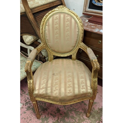 289 - FAUTEUILS, a pair, each 65cm W x 107cm H, Louis XVI style giltwood. (2)