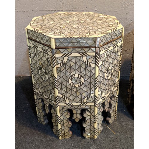 269 - MINUATURE OCCASIONAL TABLES, octagonal form, overlaid with mother of pearl bone and ebony oriental 2... 