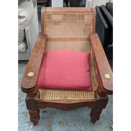 280 - PLANTER'S CHAIR, 66cm W x 100cm D, teak wood with caned seat.