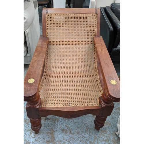 280 - PLANTER'S CHAIR, 66cm W x 100cm D, teak wood with caned seat.