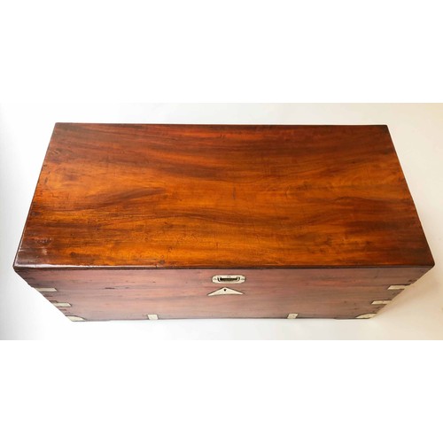 282 - TRUNK, 19th century camphor wood and brass bound with rising lid and carrying handles, 41cm H x 94cm... 