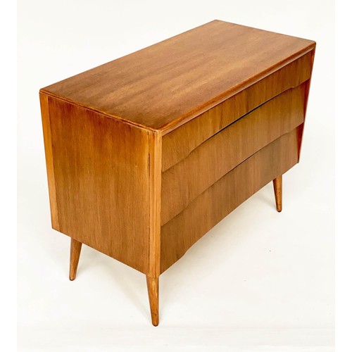 315 - AVALON YATTON CHEST, 1970s oak, with three long drawers and splay supports, 91cm W x 42cm D x 70cm.