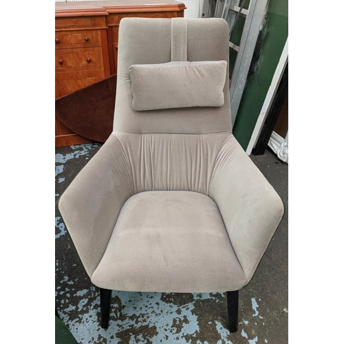 342 - CAMERICH QING LOUNGE CHAIRS, a pair, 108cm H, and stool, 55cm x 45c m x 35cm. (3)