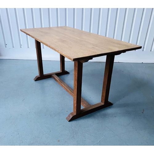 113 - DINING TABLE, early 20th century oak restrained rectangular form raised upon simple double stretcher... 