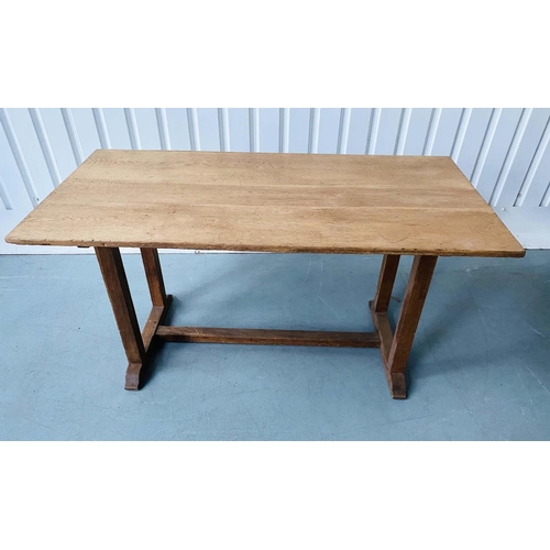 113 - DINING TABLE, early 20th century oak restrained rectangular form raised upon simple double stretcher... 