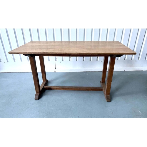 113 - DINING TABLE, early 20th century oak restrained rectangular form raised upon simple double stretcher... 