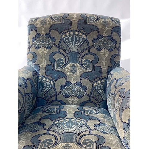 122 - ARMCHAIR, early 20th century with blue and green Art Deco pattern carpet weave upholstery, 84cm W.