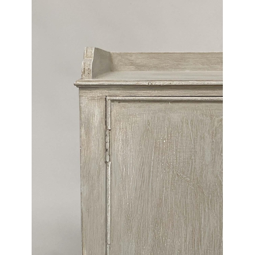 126 - BEDSIDE CABINETS, 81cm H x 40cm W x 38cm D, a pair, Regency style and grey painted each galleried wi... 