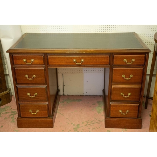 132 - PEDESTAL DESK, 74cm H x 113cm W x 59cm D, early 20th century mahogany with black leatherette top abo... 