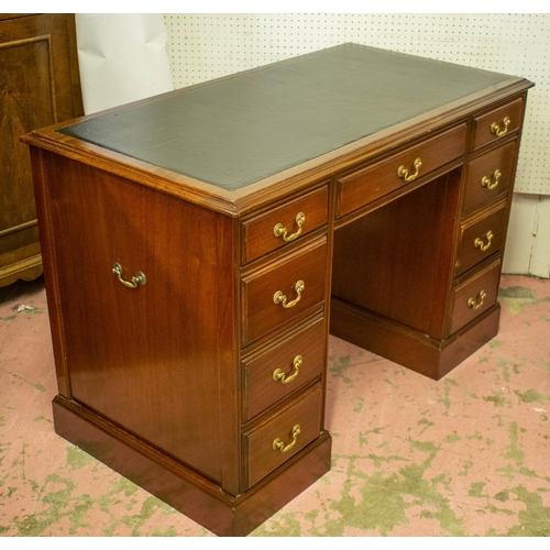 132 - PEDESTAL DESK, 74cm H x 113cm W x 59cm D, early 20th century mahogany with black leatherette top abo... 