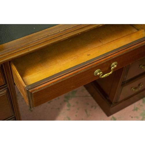 132 - PEDESTAL DESK, 74cm H x 113cm W x 59cm D, early 20th century mahogany with black leatherette top abo... 