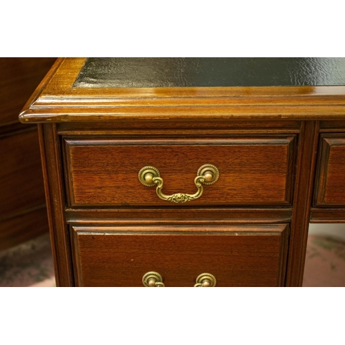 132 - PEDESTAL DESK, 74cm H x 113cm W x 59cm D, early 20th century mahogany with black leatherette top abo... 