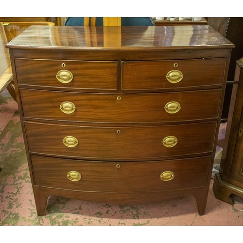 133 - BOWFRONT CHEST, 104cm H x 104cm W x 50cm D, 19th century mahogany of five drawers.