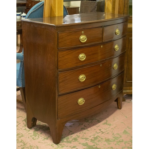 133 - BOWFRONT CHEST, 104cm H x 104cm W x 50cm D, 19th century mahogany of five drawers.