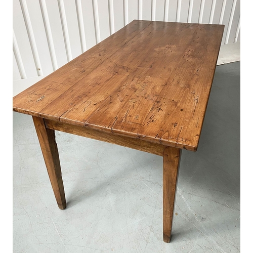 187 - FARMHOUSE TABLE, 19th century French planked cherrywood rectangular with square tapering supports, 1... 