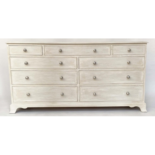 200 - LOW CHEST, George III design grey painted with nine drawers, 152cm x 47cm D x 79cm H.