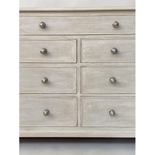 200 - LOW CHEST, George III design grey painted with nine drawers, 152cm x 47cm D x 79cm H.