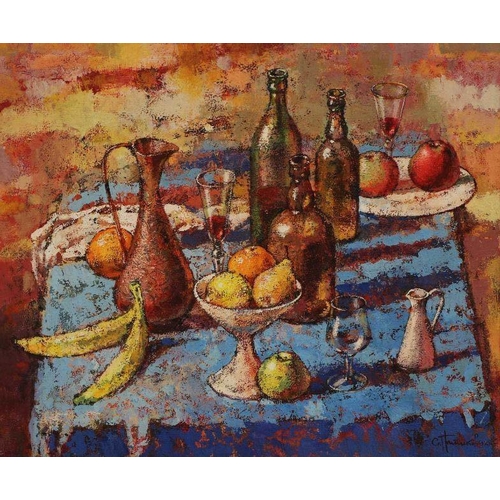 38 - SERGEI PATIKOVSKI (born in 1962, Ukrainian) 'Still life with Jags and Fruits', oil on canvas, 80cm x... 