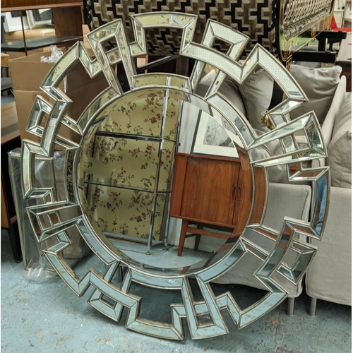 442 - CIRCULAR WALL MIRROR, 123cm diam, Art Deco style design.