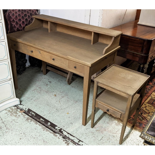 446 - OKA WRITING DESK, 125cm W x 64cm D x 98cm H, with pull out side leaves and small side table to match... 