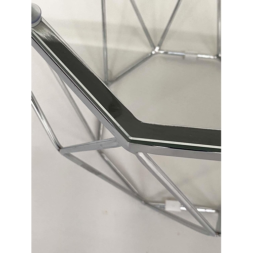 453 - SIDE TABLES, a pair, octagonal polished metal and glass, 65cm W x 54cm H. (2)