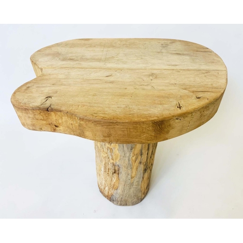 455 - SIDE TABLE, tree section raised upon trunk pedestal, 77cm x 55cm D x 71cm H.