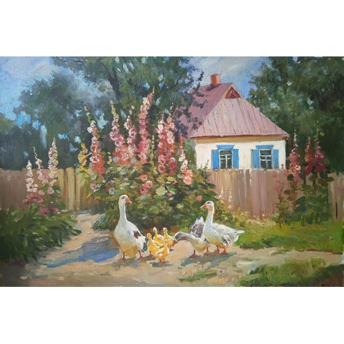 46 - NATALIA INVANCHENKO (born in 1971, Ukrainian) 'The village day', oil on canvas, 40cm x 60cm.