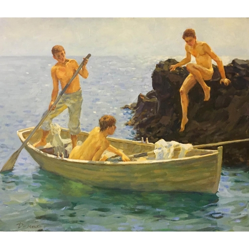 47 - ANTOLY DEMENKO (b.1979, Ukrainian) 'Boys Bathing', oil on canvas, 65cm x 51cm.