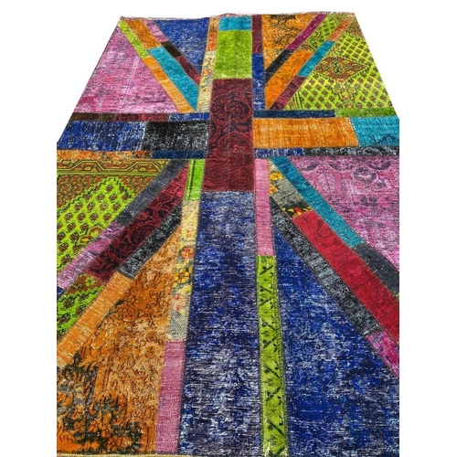 81 - VINTAGE UNION JACK PATCHWORK RUG, 245cm x 155cm.